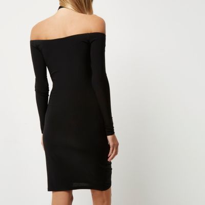 Black ruched bodycon dress
